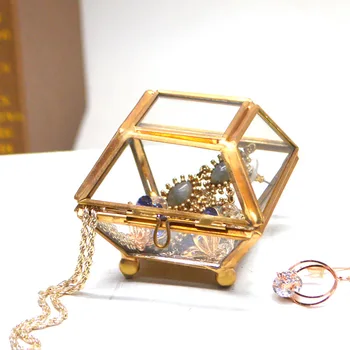

Transparent Glass Jewelry Box Mini Wedding Ring Storage Locket Dresser Organizer Case