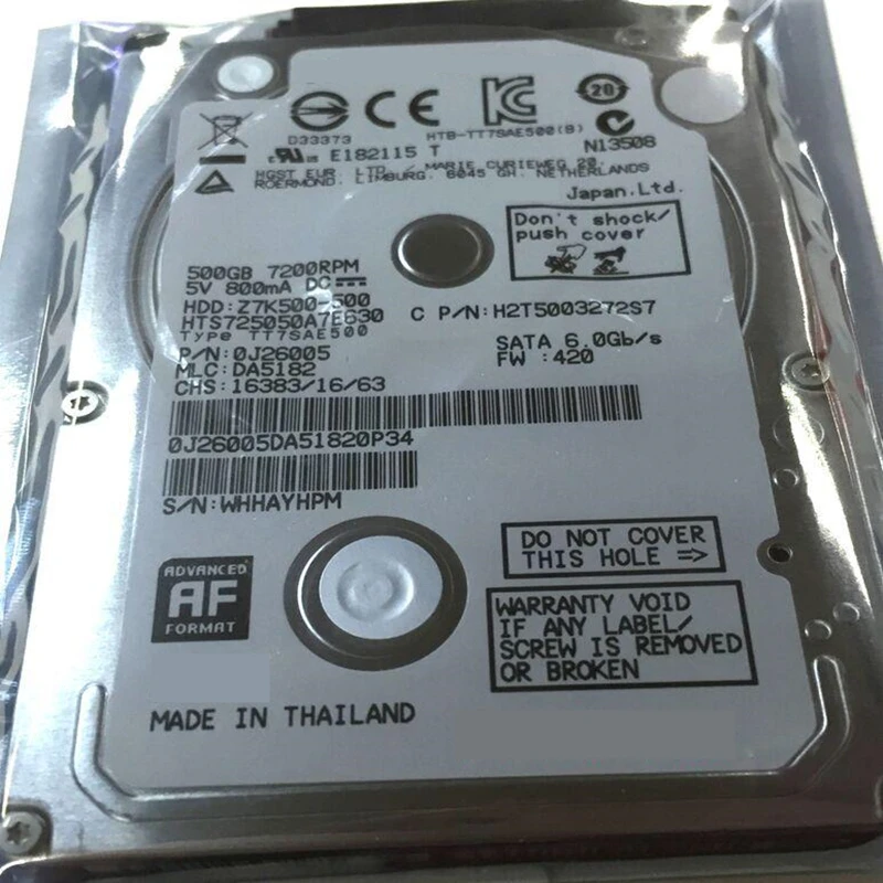 New Original HDD For Hgst 500GB 2.5" SATA 6 Gb/s 32MB 7200RPM For Internal Hard Disk Notebook HDD HTS725050A7E630