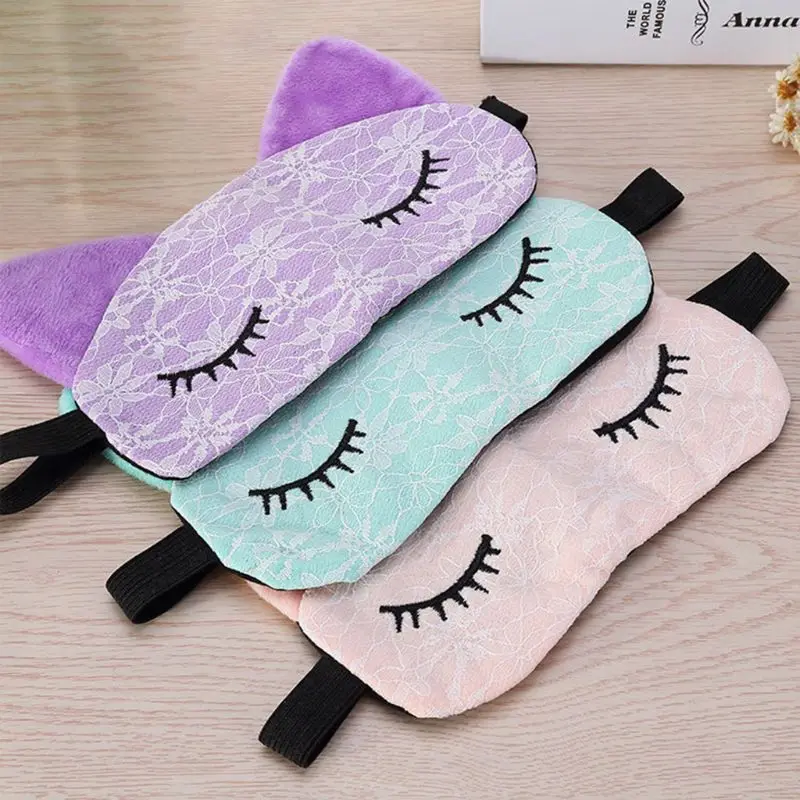 

Creative Cartoon Cat Eyelash Pattern Lace Eye Shield Blackout Breathable Sleep Eyes Mask Cover