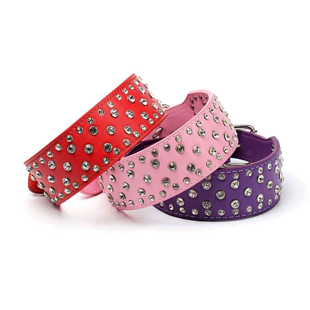 

Crystal Rhinestone Pet Dog Collar Double Layer Canvas Anti-Breaking Pu Large Dog Collar