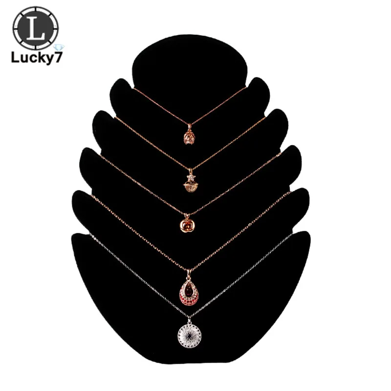 Black Flame Shape Necklace Display Board Jewelry Display Board Velvet Jewelry Organizer Shelf Storage Holder Earring 5 Strips Necklace - Цвет: Black