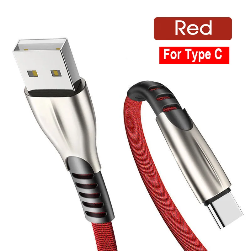 Красный Для кабеля usb type C 3A Быстрая зарядка кабель мобильного телефона для Android тканая нейлоновая передача данных для устройств usb type-C - Цвет: Красный