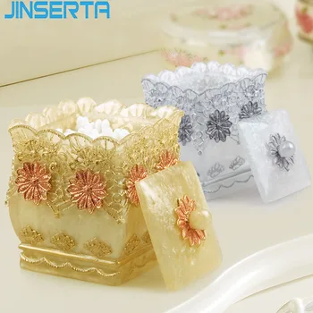 

JINSERTA Cosmetic Storage Box Cotton Swab Organizer Toothpick Holder Luxury Living Room Bathroom Cotton Pad Box Desktop Decor