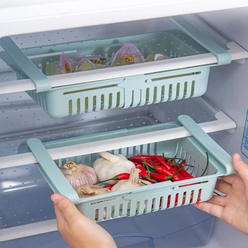 

Refrigerator Adjustable Stretchable Organizer Drawer Basket Refrigerator Drawers Fresh Spacer Layer Food Storage Rack