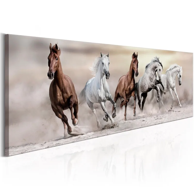Современная Картина на холсте с изображением бегущей лошади, плакат с изображением животных, настенные картины для гостиной, домашнего офиса, Декор