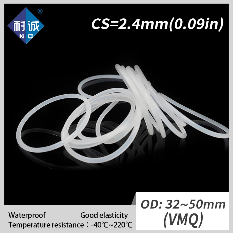 2 шт./лот силиконовый каучук VMQ CS 2,4 мм OD32/34/35/38/40/42/44/45/48/50 мм уплотнительное кольцо Силиконовое уплотнительное кольцо из водонепроницаемого материала