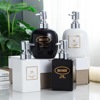 

Ceramic Soap Dispenser-Custom LOGO-Hand Sanitizer Bottle-Wooden Tray-Black and White Sub-bottling Hotel Club Lotion Bottle-plast