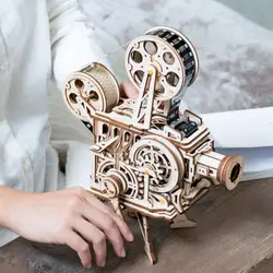 3d manivela filme projetor modelo de madeira conjunto de instalação feito à mão modelo de transmissão mecânica brinquedo criativo adulto presente da criança