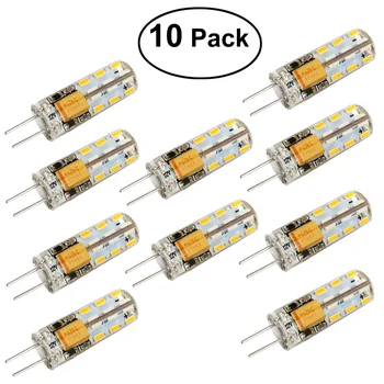 

LEORX 10pcs Energy-saving G4 AC DC 12V 2 Watt 24 3014 SMD 2600-2900K LED Lamps Lights (Warm White)