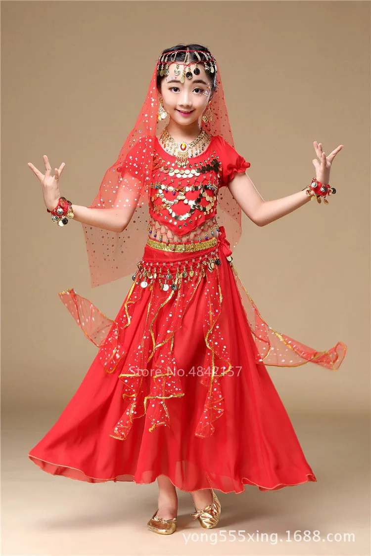 5 Colors Children's Day Belly Dance Stage Performance Baby Girl Kid Suit Oriental Indian Sequin Belly Costume Top Skirt Costume - Цвет: 3PCS1