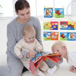 Anneau de dentition en tissu pour bébés de 0 à 12 mois, jouet éducatif, livre pour nourrissons, apprentissage cognitif, garçons et filles, animaux, livre pour enfants 