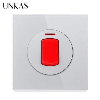 

UNKAS 20A/45A Grey Switch With Neon High Power Kitchen Water Heater On / Off Wall Air Condition Switch Crystal Gray Glass Panel