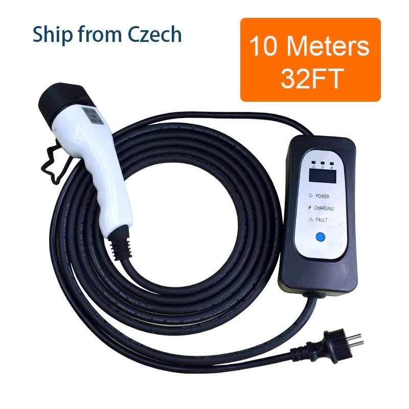 Ev carregador tipo 2 10m 32ft iec62196 evse ev cabo de carregamento 16a plugue da ue para veículo elétrico