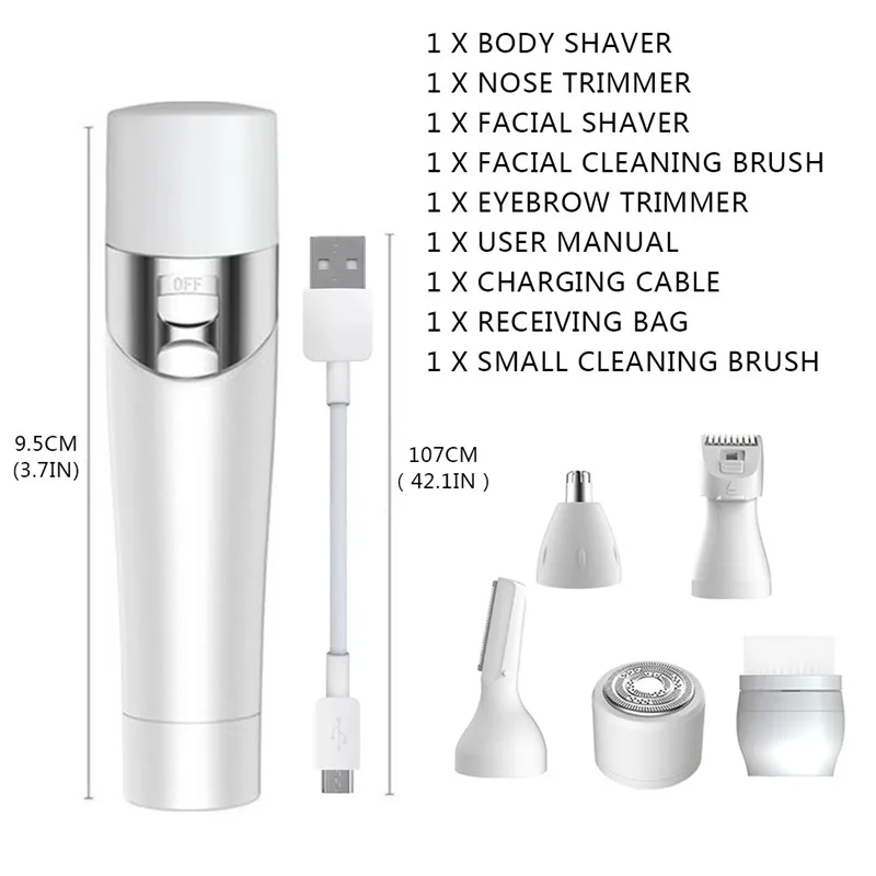 DIDIHOU 5 в 1 беспроводной эпилятор электрический эпилятор для женщин USB Перезаряжаемый для бровей носа и лица перезаряжаемый Электрический
