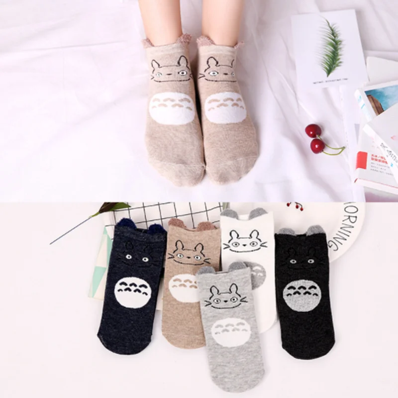 5 пар/компл. принт с героями мультфильмов Kawaii носки ушками кота короткие Веселые 3D