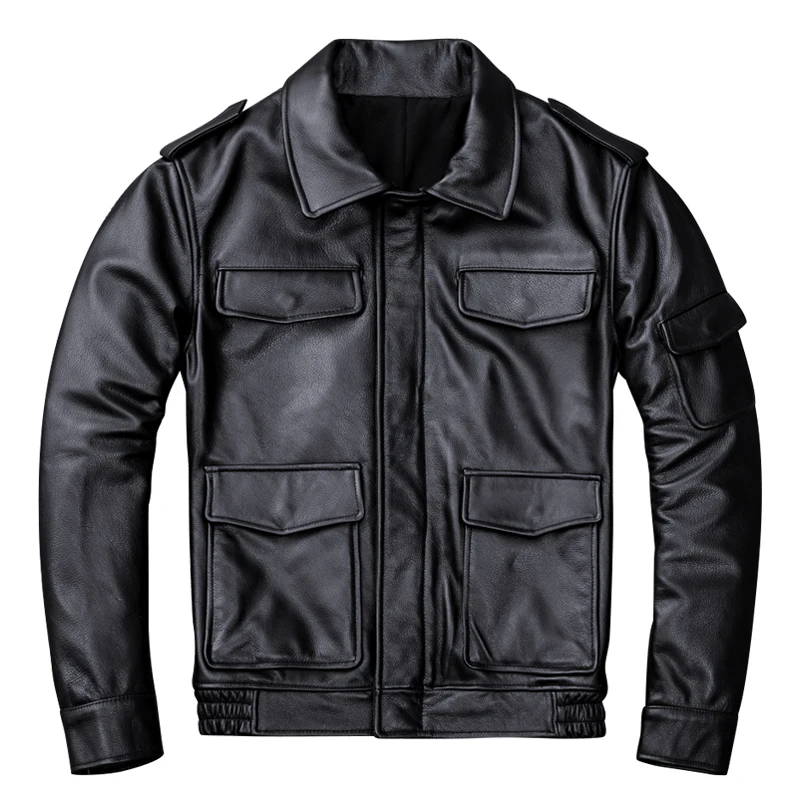 Men Pilot Real Cowhide Leather Jacket Slim Short Aviation Motorcycle Genuine Bomber Large Size 4XL Flight Coats | Мужская одежда