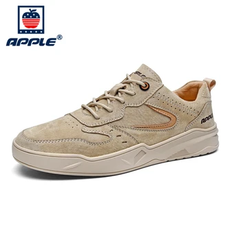 

APPLE Winter Fashion Men Shoes Brand Leather Man Sneakers New Luxury Designer Lace-up Breathable Work Safety Casual Shoes Man