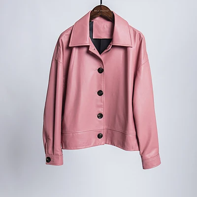 Осенняя модная куртка из натуральной кожи для женщин зима плюс размер Настоящее пальто из овчины женский короткий стиль - Цвет: Pink