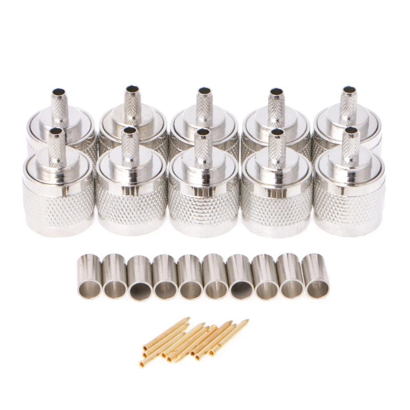 

10Pcs N Male Plug Crimp RG58 RG142 LMR195 RG400 Coaxial Cable Straight Connector