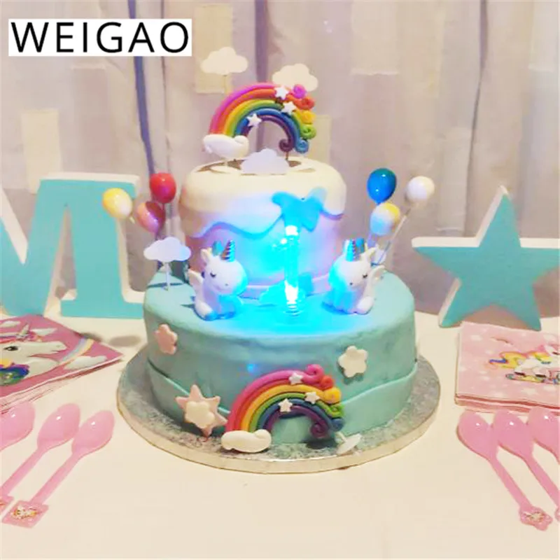WEIGAO счастливые топперы для торта на день рождения украшения дети Радуга Единорог Топпер Unicornio вечерние свадебные принадлежности детский душ Декор