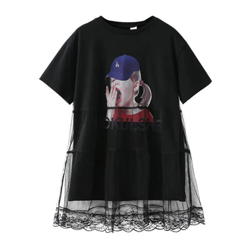

2022 New Teens Girls Dress for Children's Clothing Princess Kids Cartoon Print Mesh Dresses