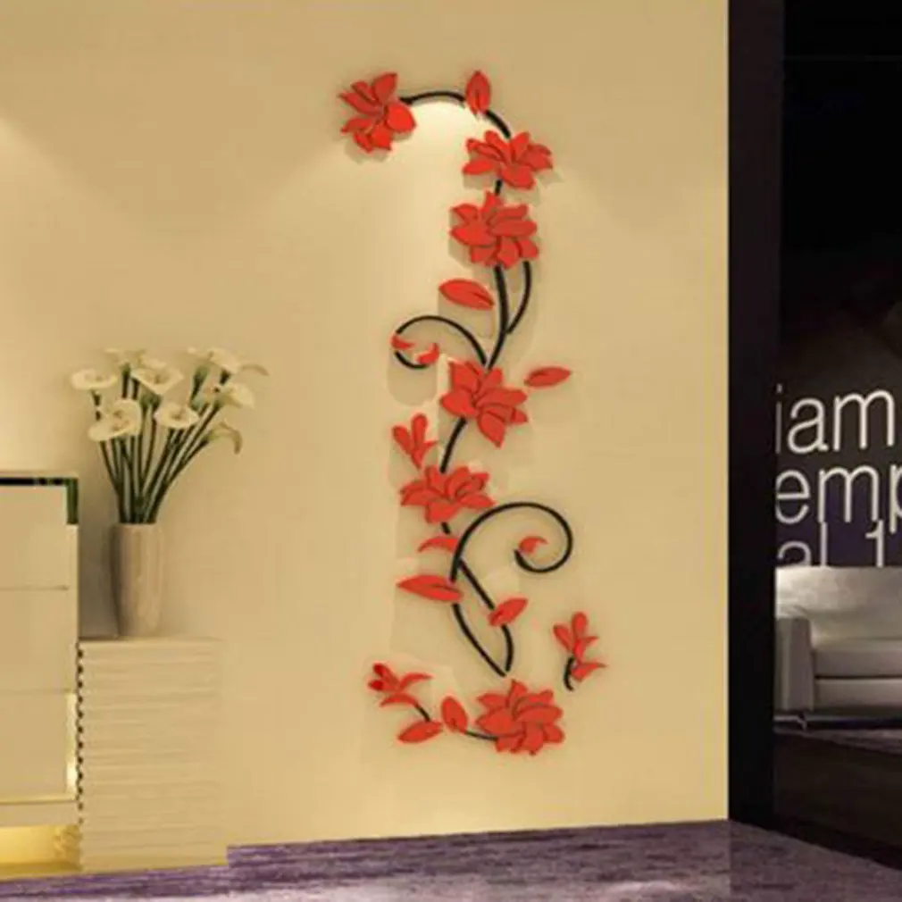 3D Vase Flower Tree DIY Removable Art Acryli Wall Stickers Decal Mural Home Decor For Bedroom TV Background Decoration | Дом и сад