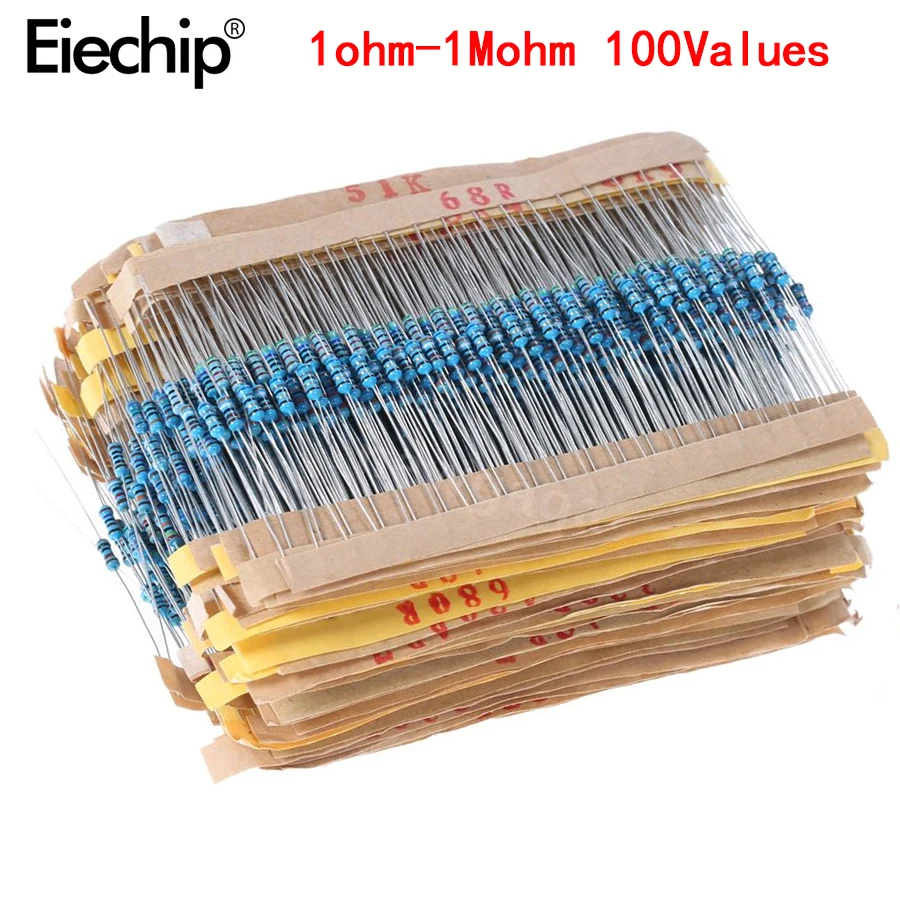 1000pcs1//4W 0.25W metal film resistor 1R~910R ohm five color ring resistance ±1/%