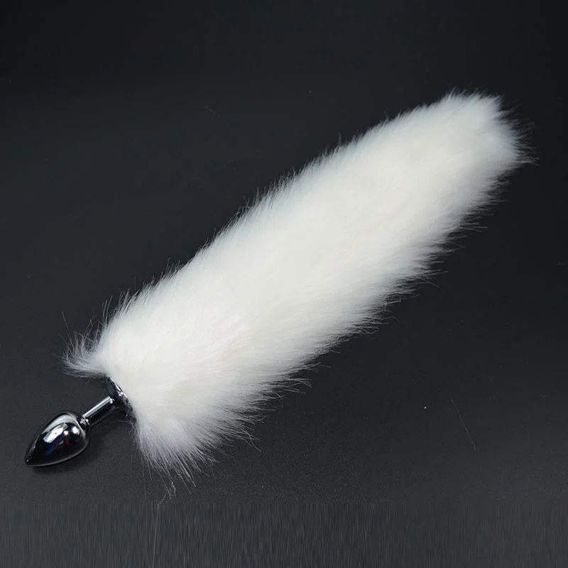 1PC Pure White Fox Tail Butt Metal Plug 35cm Long Anal Sex Toy Animal RolePlay Cosplay with Real Racoon Dog Hiar Sex Products10