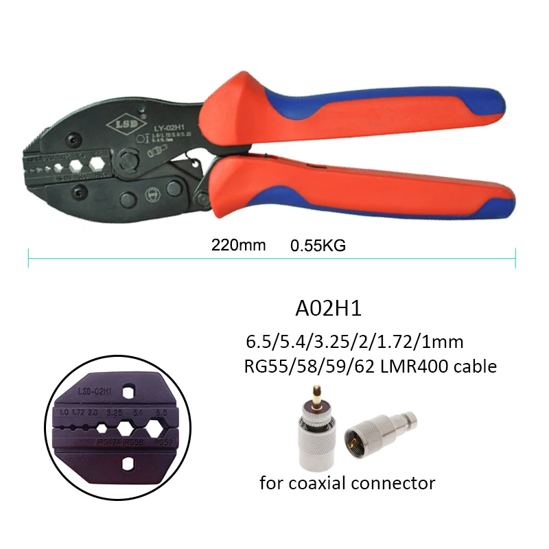 cabo, crimper, terminais, SMA, BNC, RG58, RG59, RG6, LMR400