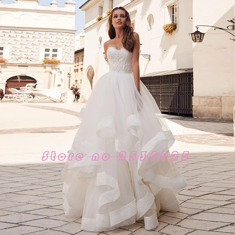 Кружевное белое свадебное платье из тюля Vestido De Noiva, блестящее Бисероплетение, кристалл, милая шея, длина до пола, свадебные платья для свадьбы