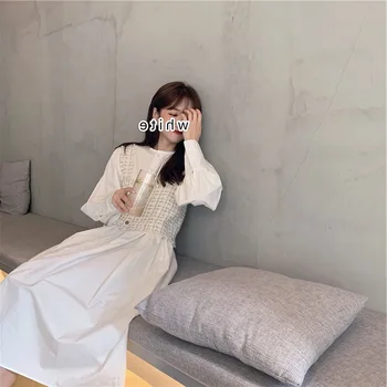 

JS660J-Women's cotton and hemp A-line skirt fashion long sleeve dress in autumn 2019