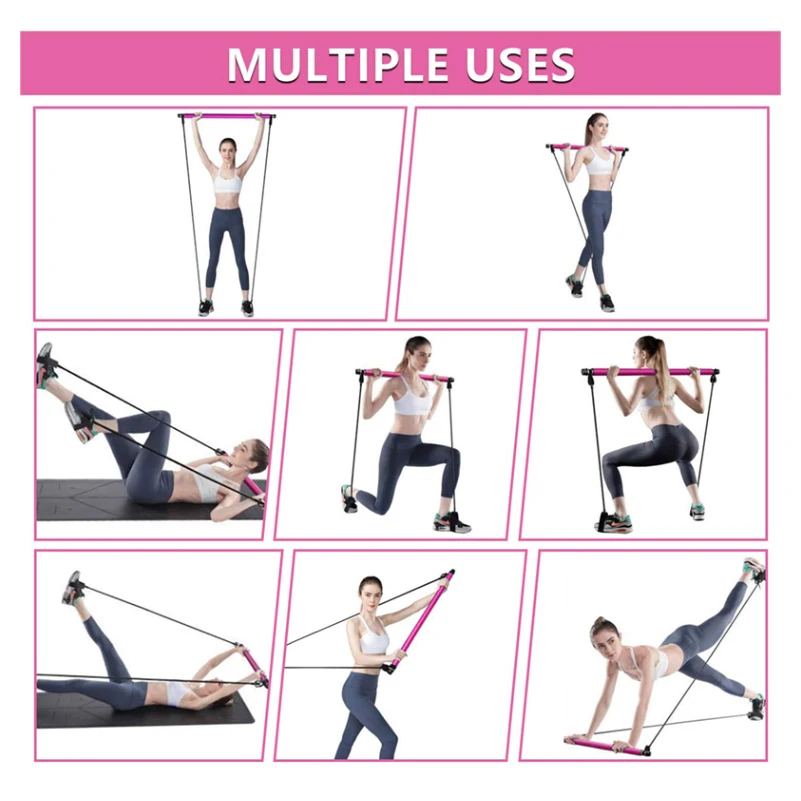 Kit De Barre De Pilates Portable Avec Bande De Résistance, Longue Barre