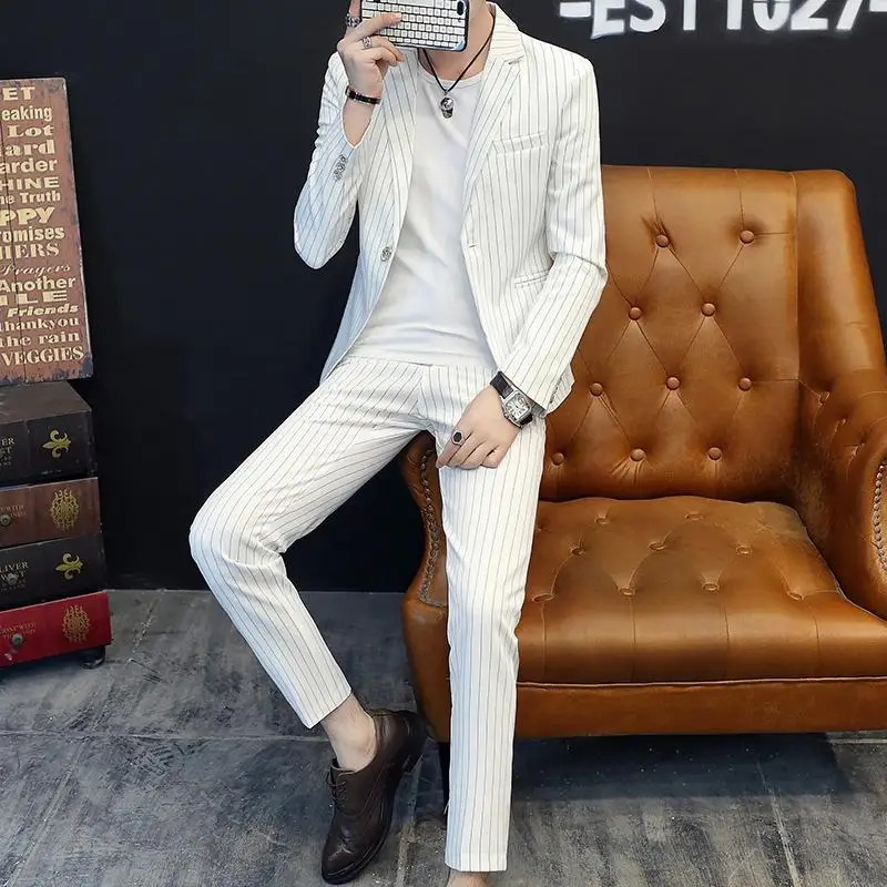Костюм на одной пуговице; сезон осень-весна; костюм Mariage Homme; цвет черный, белый, серый, синий; костюм в полоску; Uomo Trajes De Hombre