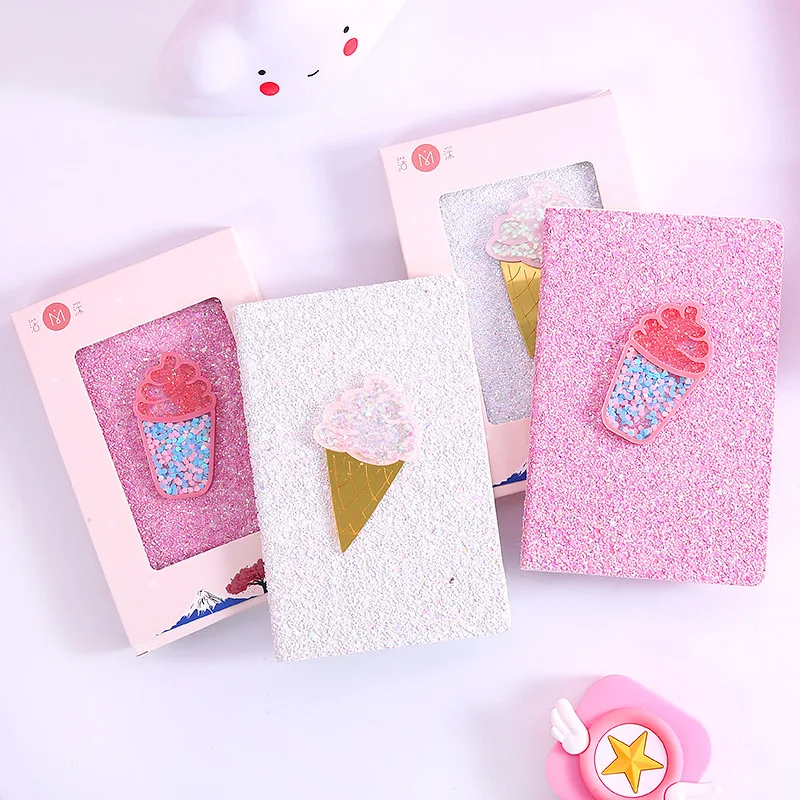 

Cute Creative Notebook Notepad Ice Cream Glitter Diary Memos Stationery Office Supplies Stationery 80 Sheets Newest 17.9*11.5cm