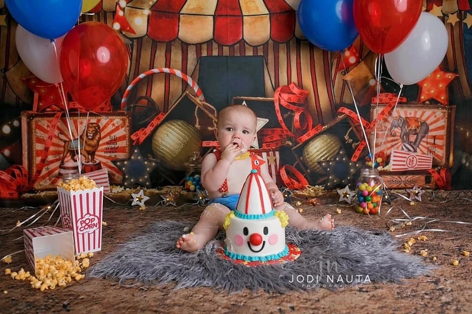 Haosphoto 7X5FT Kids Circus Birthday Cake Smash Backdrop For Photography Amusement Park Show Stage Backdrops Twinkle Twinkle Little Star Background For Boys Pleasure Ground Photo Studio Props HS228