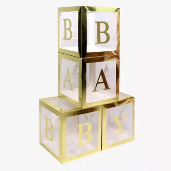 

4pcs Alphabet Transparent Packing Box Square Wedding Balloon Gift Boxes Letters Baby Gift Box Love Clear PVC Surprise Boxes 30cm