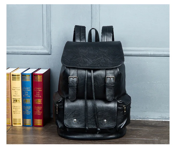 PU Travel Leisure Backpacks Vintage Men Leather Laptop Backpack Bag for Men Teenager Students Retro School Bags Casual Rucksacks (18)