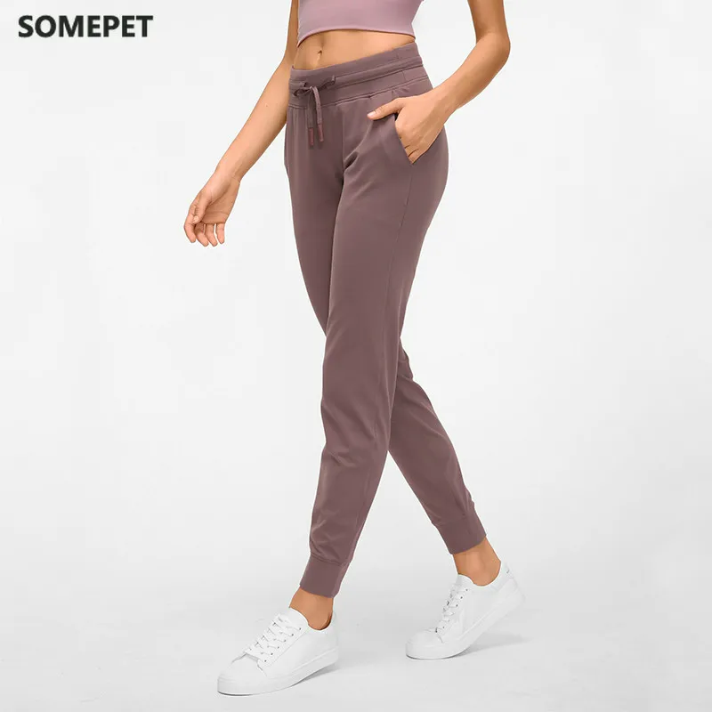 

Waist Drawstring Pants Fitness Women Sweatpants with Two Side Pockets 4-Way Stretch Leggings Lady Stretchy Pants