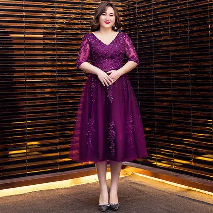 purple short Вечерние платья с половинным рукавом фиолетовые женские вечерние платья T341 размера плюс v-образный вырез Robe De Soiree длина до пола Вечерние платья для выпускного вечера - Цвет: purple short