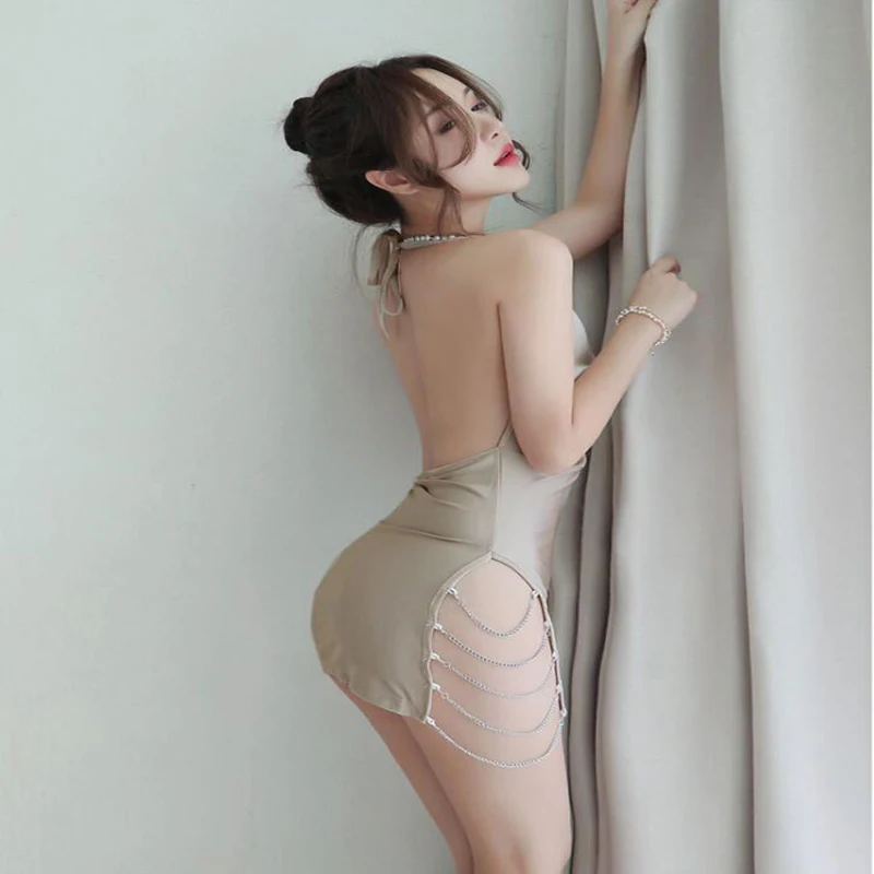 Female Satin Nightgown Lady Sexy Chain Strap Night Dress Women Nighties Sleeveless Sleepwear Nightwear Bridesmaid Dress Slips