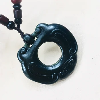 

Jewelry Pure Natural Black Jade Carved Openwork Wish Pendant Necklace Jewelry for Men and Women Send Certificate