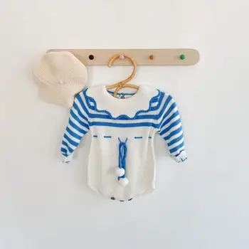 

Newborn Baby Clothes Sailor Winter Knitted Baby Romper Sweater Autumn Boys Girls Romper Ruffle Toddler Baby Jumpsuit Long Sleeve