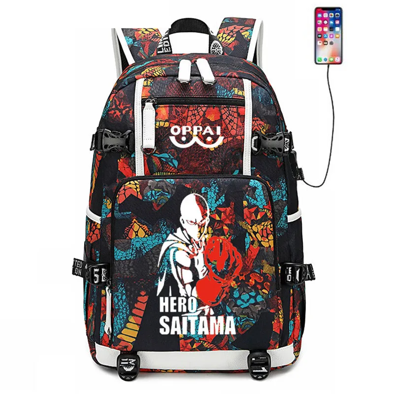 Anime ONE PUNCH MAN OPPAI Backpack USB Port Rucksack Bag Snake Pattern Student Teenagers School travel Shoulder Laptop | Багаж и сумки