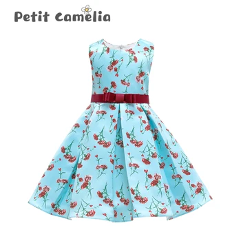 

2020 Grils Dress Summer Party Dress Ball Wedding Bow Ribbon Kids Casual Clothes Sleeveless Print Clothes Birthday Party Dress