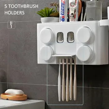 

Magnetic Cup Wall Mount Toiletries Storage Rack New Toothbrush Holder Automatic Toothpaste Dispenser Bathroom Set Accessories