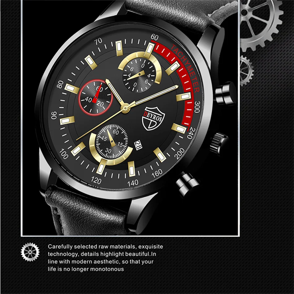 Luxury Mens Leather Watches Stainless Steel Fashion Calendar Quartz Wrist Watch Leather Bracelet Male Business Luminous Clock