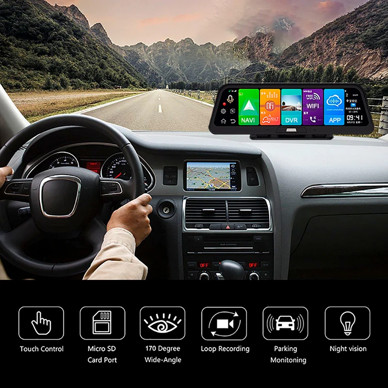 Зеркало видеорегистратор Android 10 "с центральной приставкой 4G ADAS GPS Wi Fi FHD 1080P