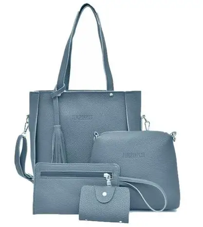 Комплект из 4 предметов, женская кожаная сумка, модные сумки с кисточкой, высокое качество, женская сумка на плечо для женщин, Большая вместительная сумка - Цвет: Синий
