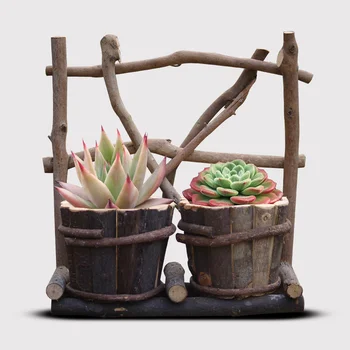 

Individuality wooden round flowerpot fleshy combination plant pots branches hand-made pots (without plants) AP10191739