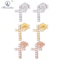 Lovecabin, 925 пробы, серебро, три типа, мини, крест, серьги-гвоздики, прозрачный циркон, CZ Ruck, серьги в стиле панк, для модных женщин, ювелирные изделия